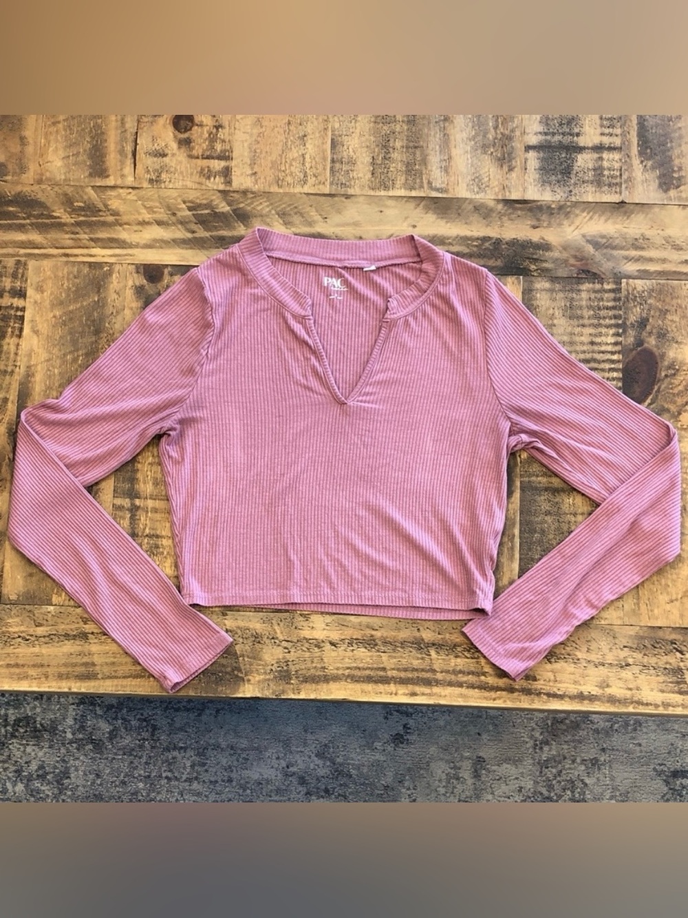 PacSun Mauve Ribbed Long-Sleeve Crop Top